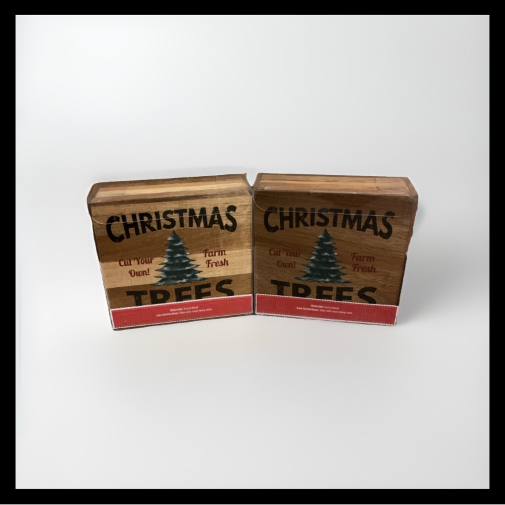 (2) Holiday Time Rustic Christmas Tree Decor Coasters